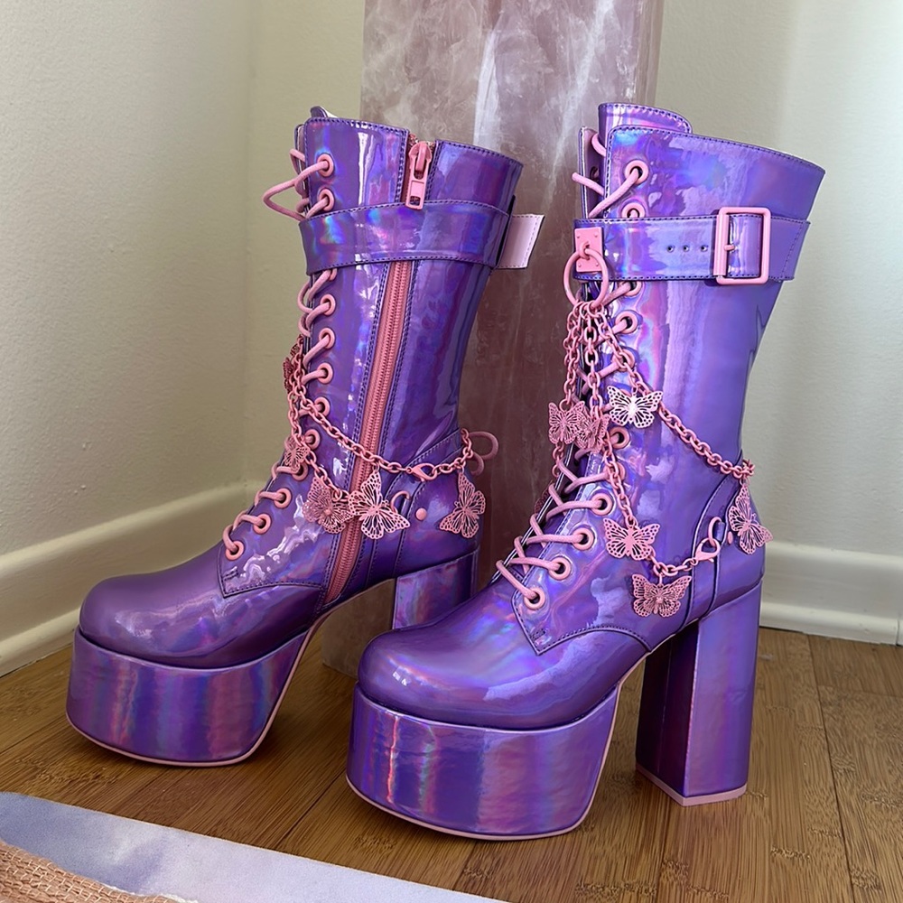 Club Exx Magic Solstice Platform Boots Purple Holographic US Size 8